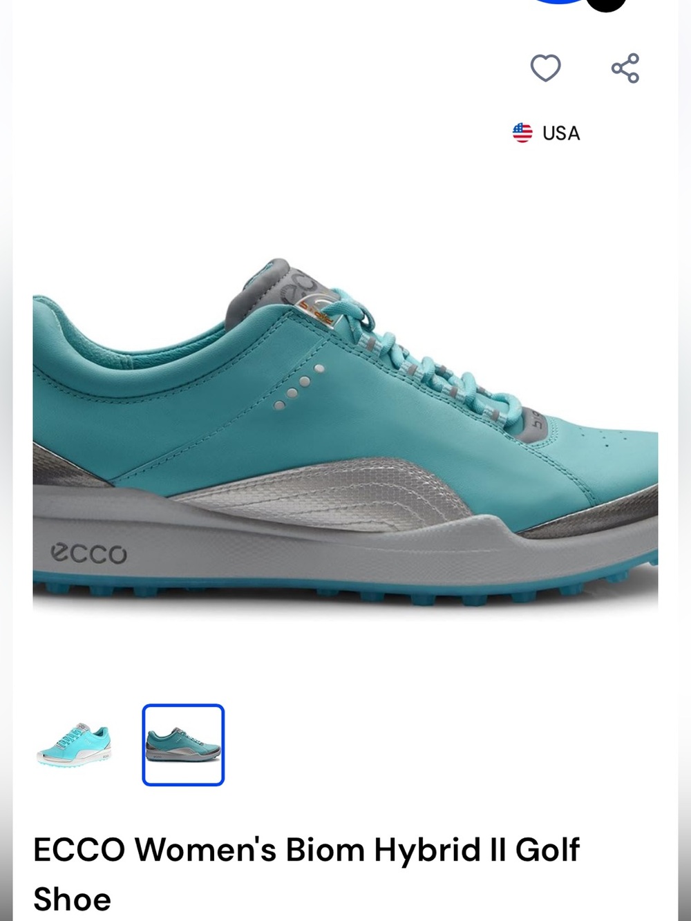 NEW in box Ecco Women's Athletic Golf Shoe in Turquoise and Silver. 8-8.5
